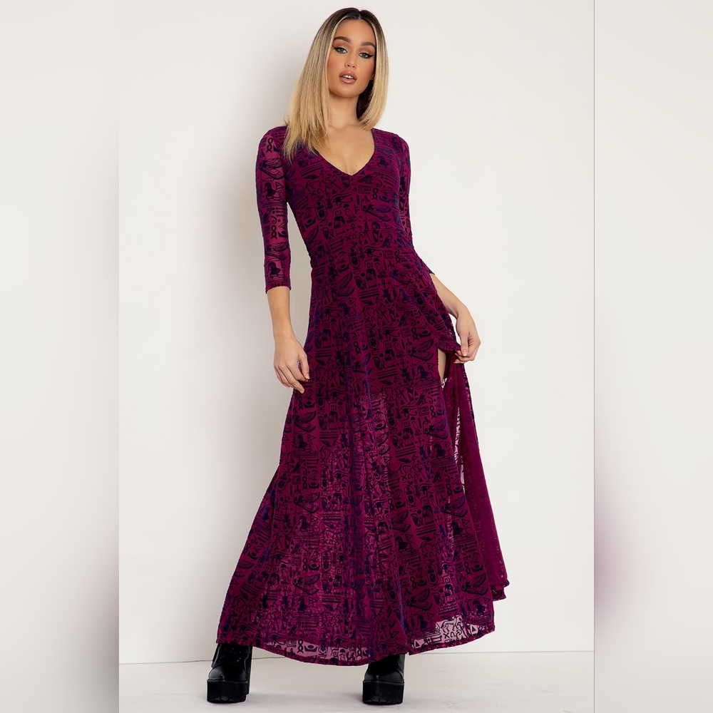 HIEROGLYPHICS JEWEL 3/4 SLEEVE MAXI DRESS